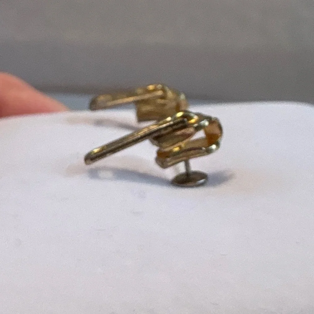 1990s Gold Tone Zipper Pull Stud Earrings Industrial Punk Hardware Jewelry